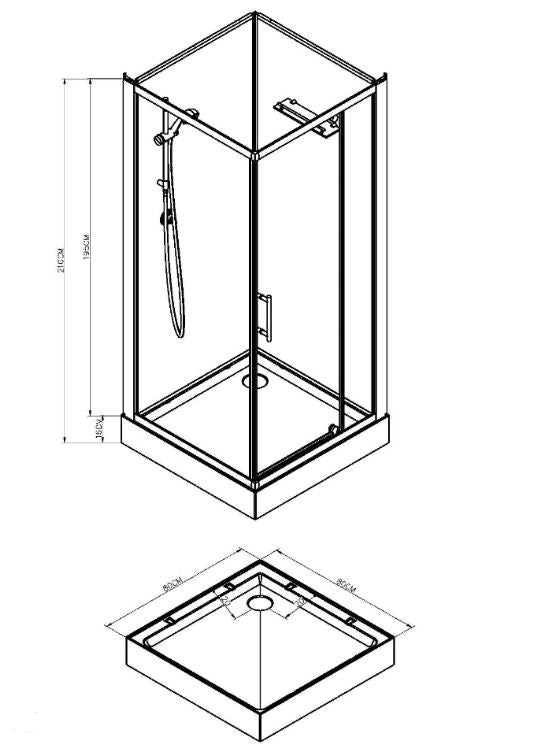 Wiesbaden Domino complete douchecabine 80x80x210 alu mat 5mm glas