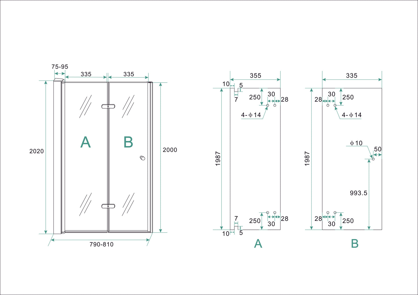 Wiesbaden vouwbare nisdeur 80x202 cm links 8 mm NANO glas