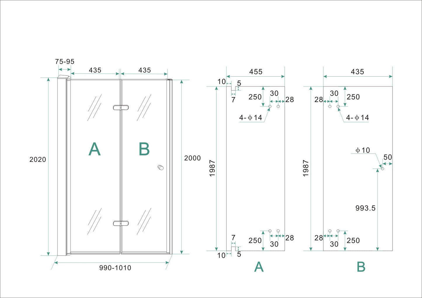 Wiesbaden vouwbare nisdeur 100x202 cm