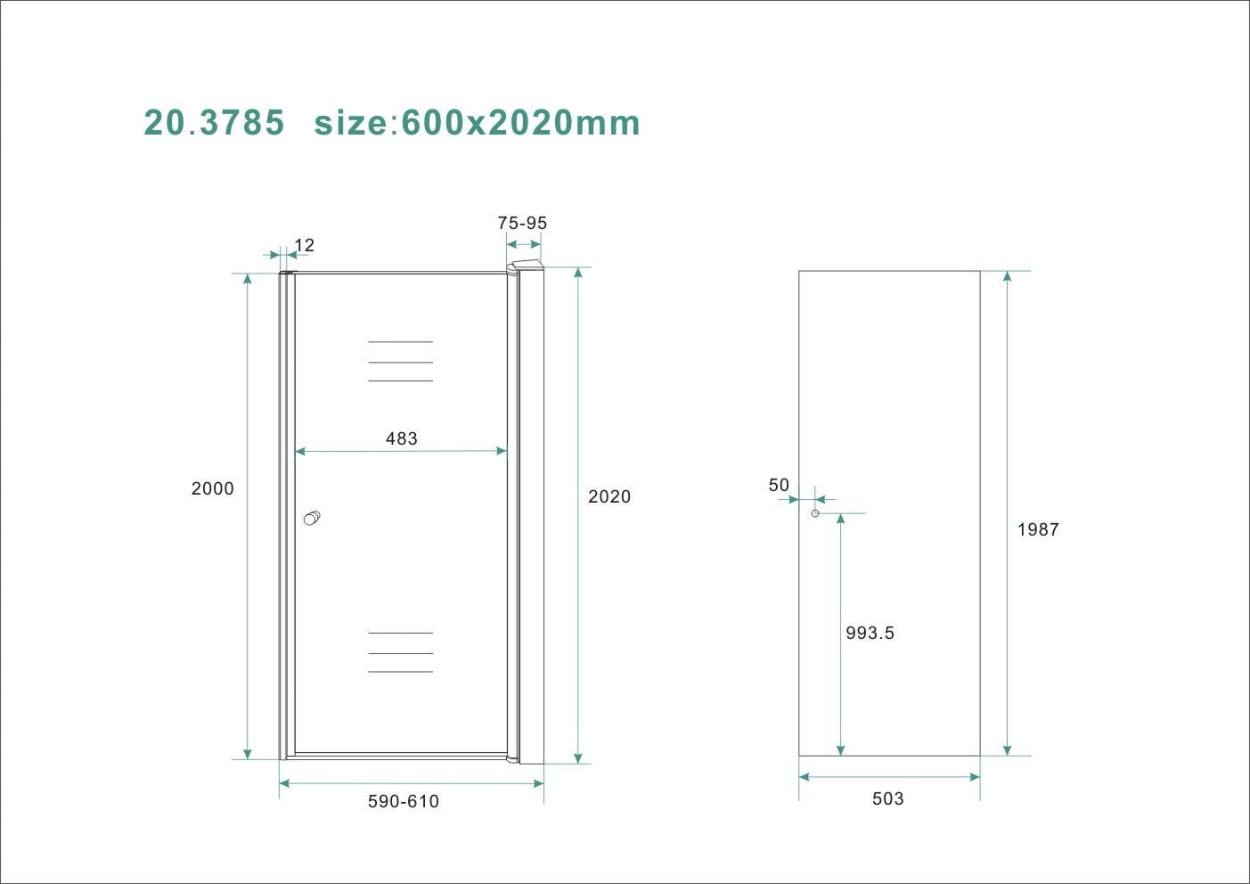 Wiesbaden nisdeur met profiel 60x202 cm 8mm NANO rookglas
