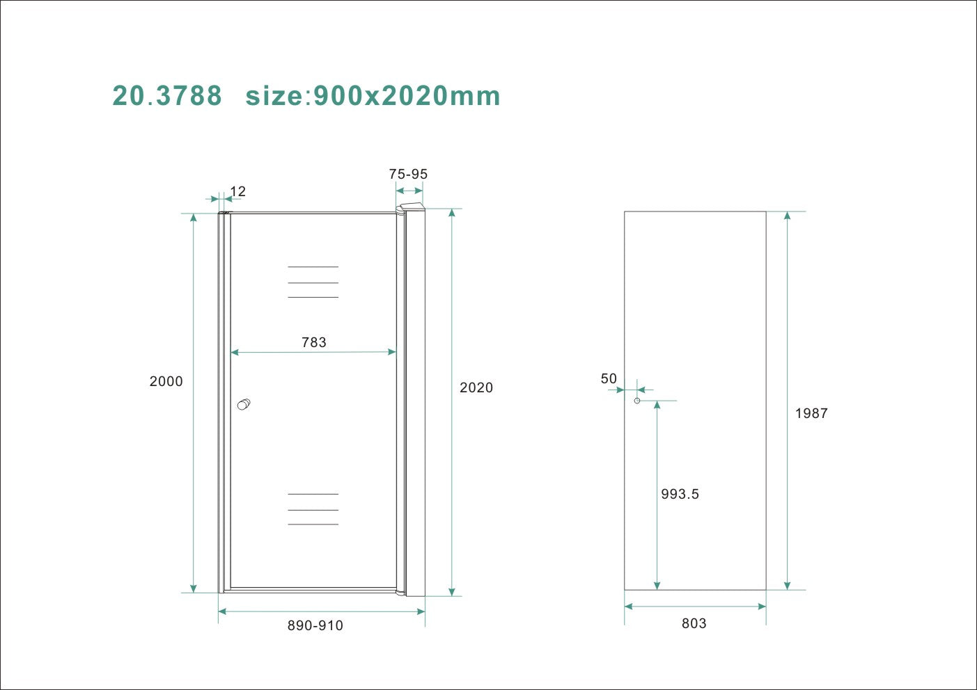 Wiesbaden nisdeur met profiel 90x202 cm 8 mm NANO rookglas