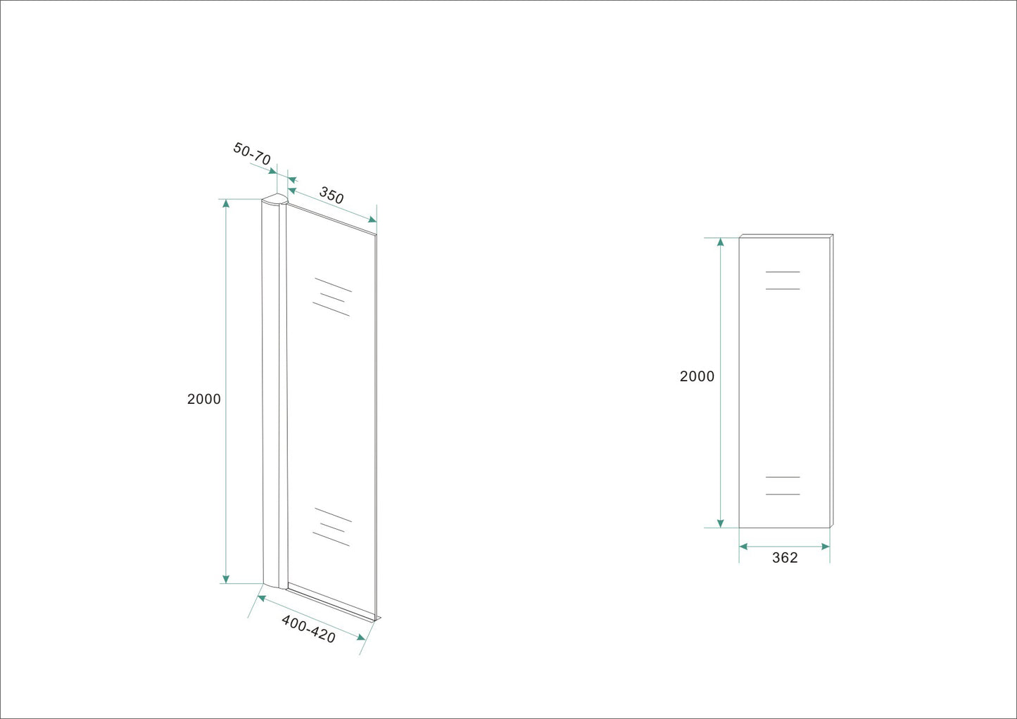 Wiesbaden zijwand + muurprofiel 400x2000 10mm NANO glas