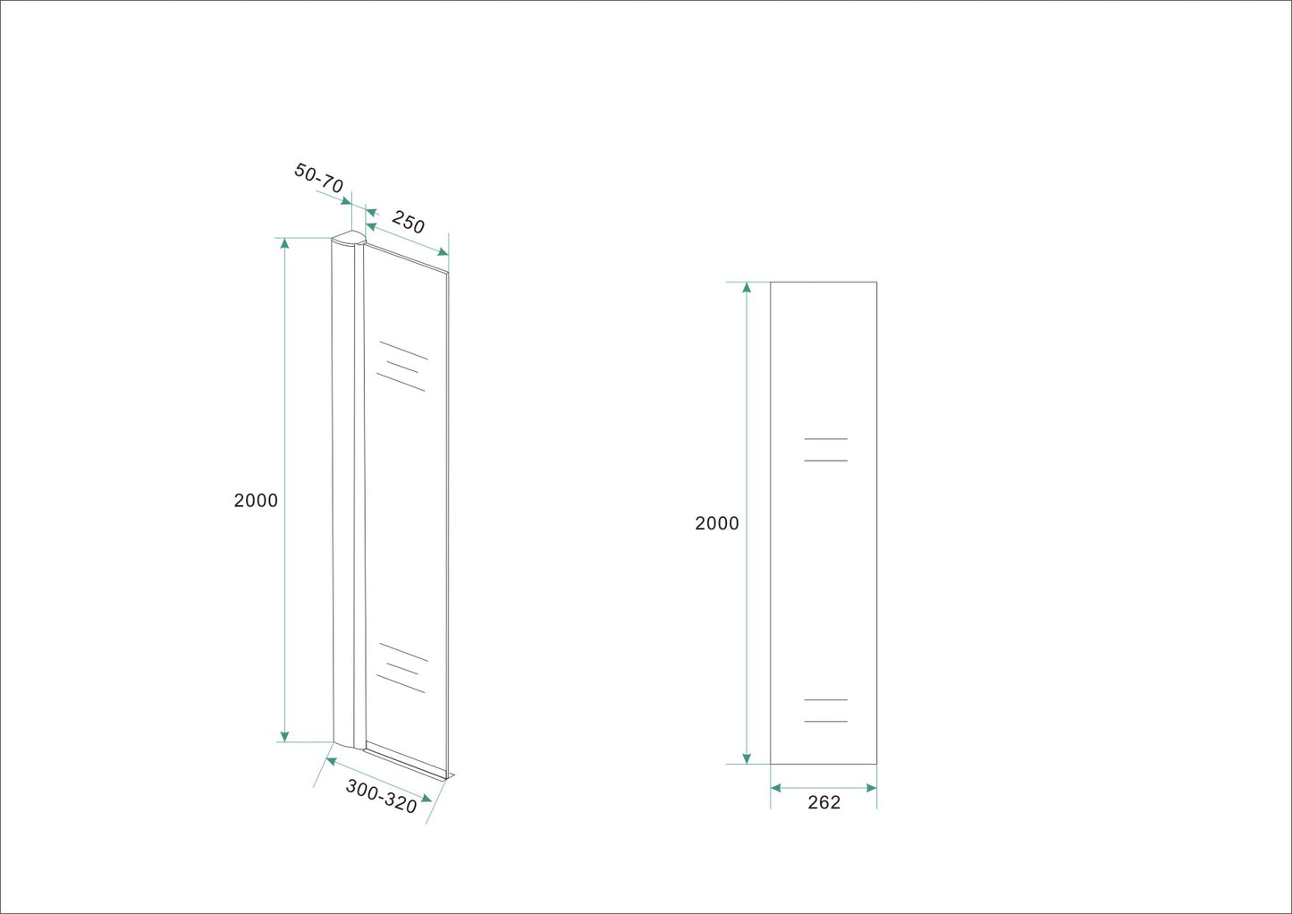 Wiesbaden zijwand + muurprofiel 300x2000 10mm NANO glas