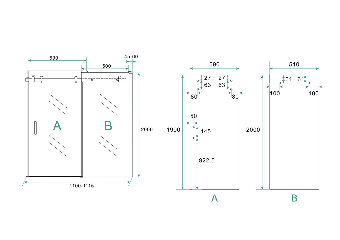 Wiesbaden schuifbare nisdeur 110x200 cm