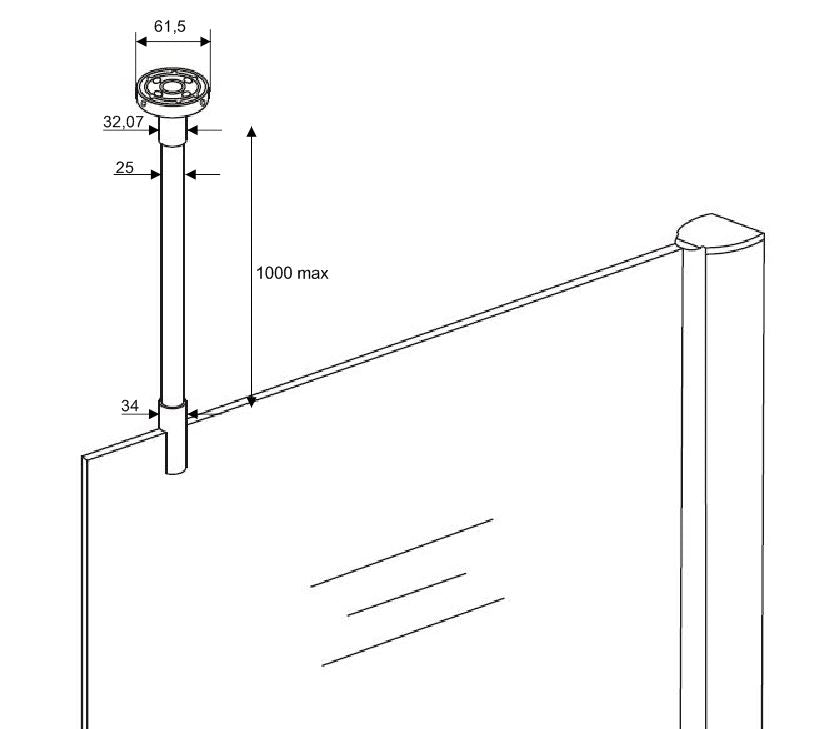Wiesbaden stabilisatiestang plafondbevestiging rond 100cm inkortbaar