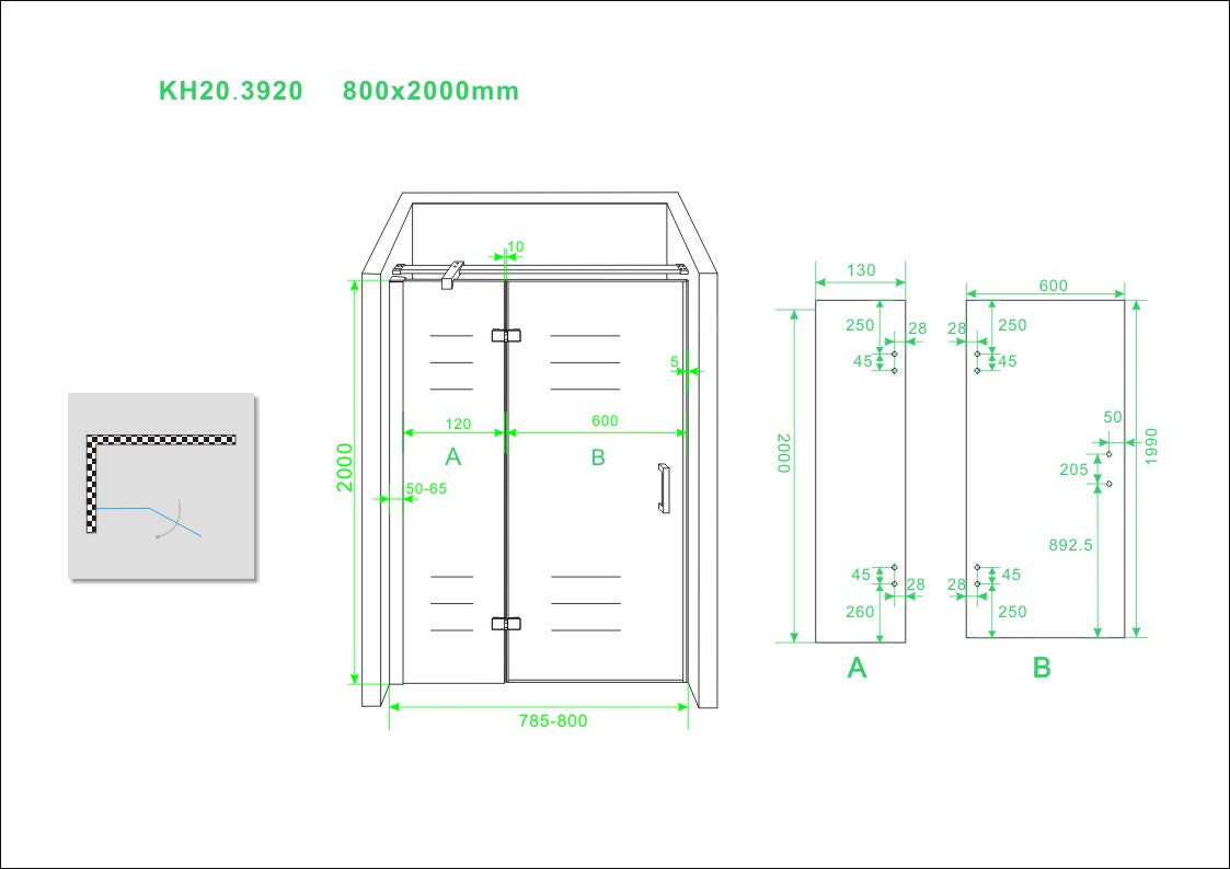 Wiesbaden nis swingdeur + vast paneel 80 (60-20) x 200 cm NANO