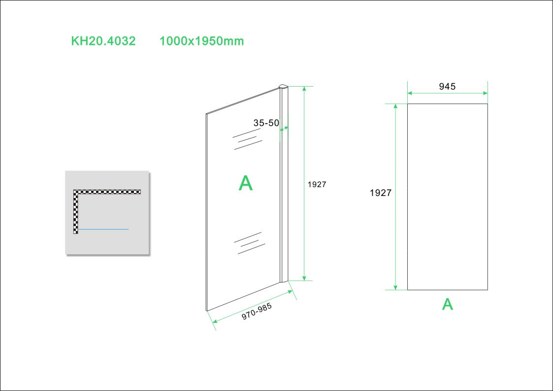 Wiesbaden Eco zijwand voor Eco nisdeur 1000x1950 6mm