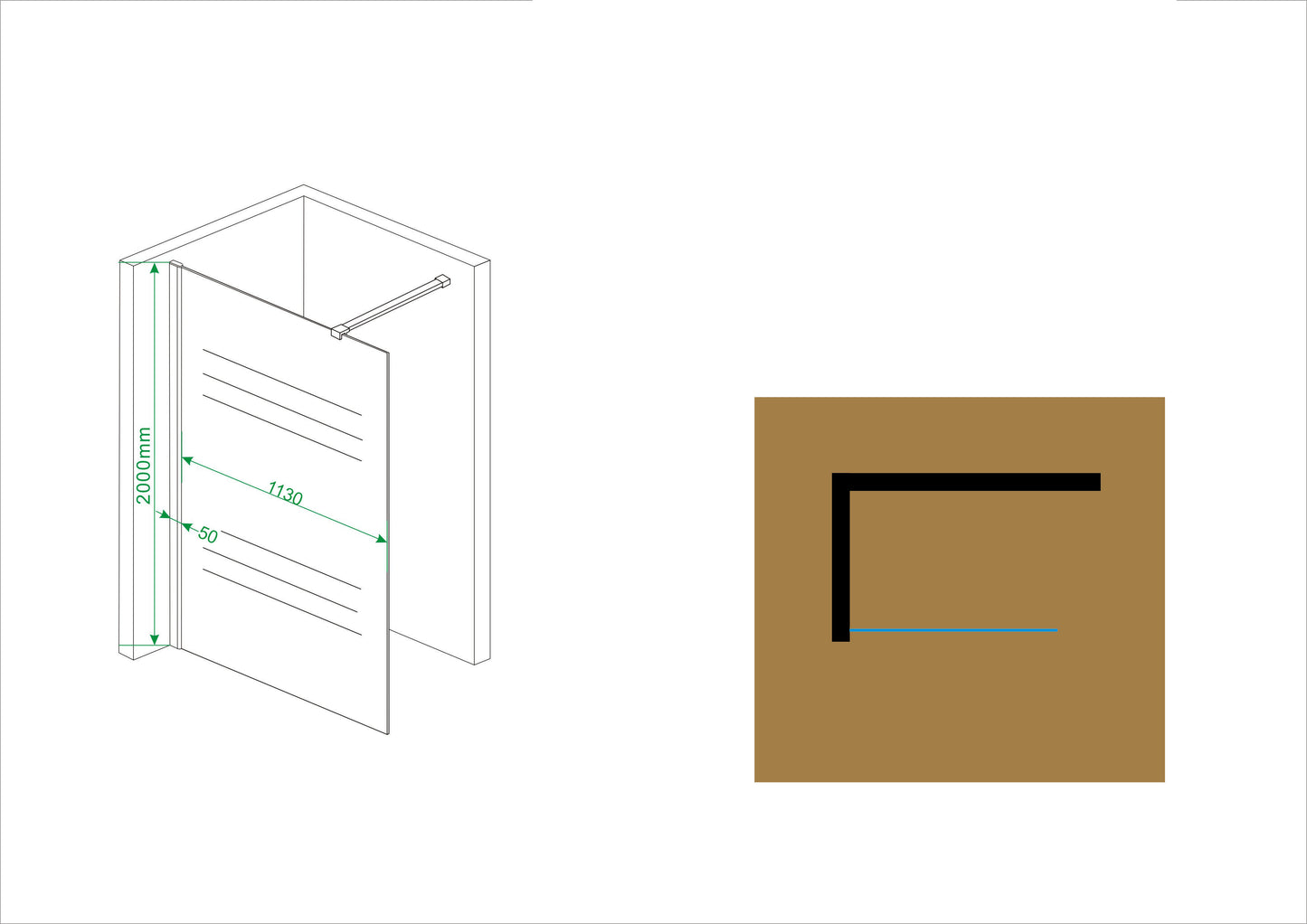Wiesbaden Comfort inloopdouche 120x200 cm - 10mm NANO gedeeltelijk matglas