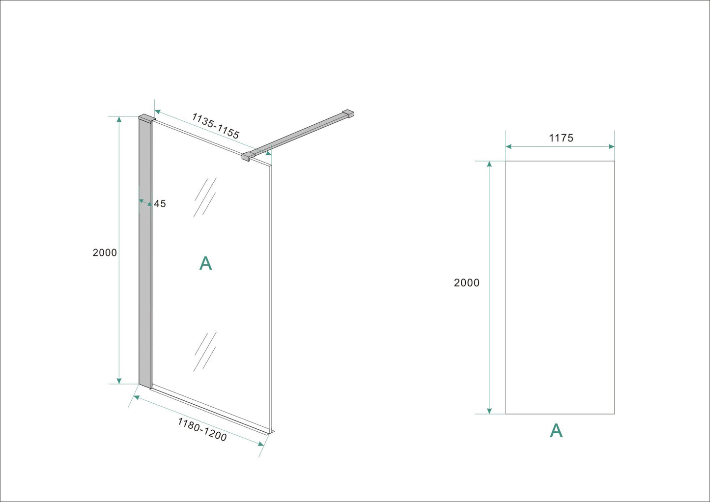 Wiesbaden Graffic inloopdouche met zwart profiel 120x200 cm - 10mm NANO veiligheidsglas