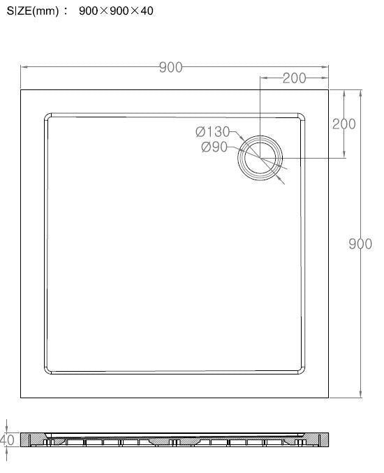 Wiesbaden luxe douchebak SMC vierkant 900x900x40 wit