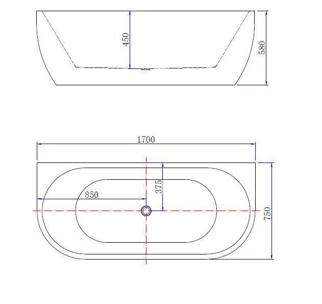 Wiesbaden Wall half-vrijstaand acryl ligbad 170x75 cm wit