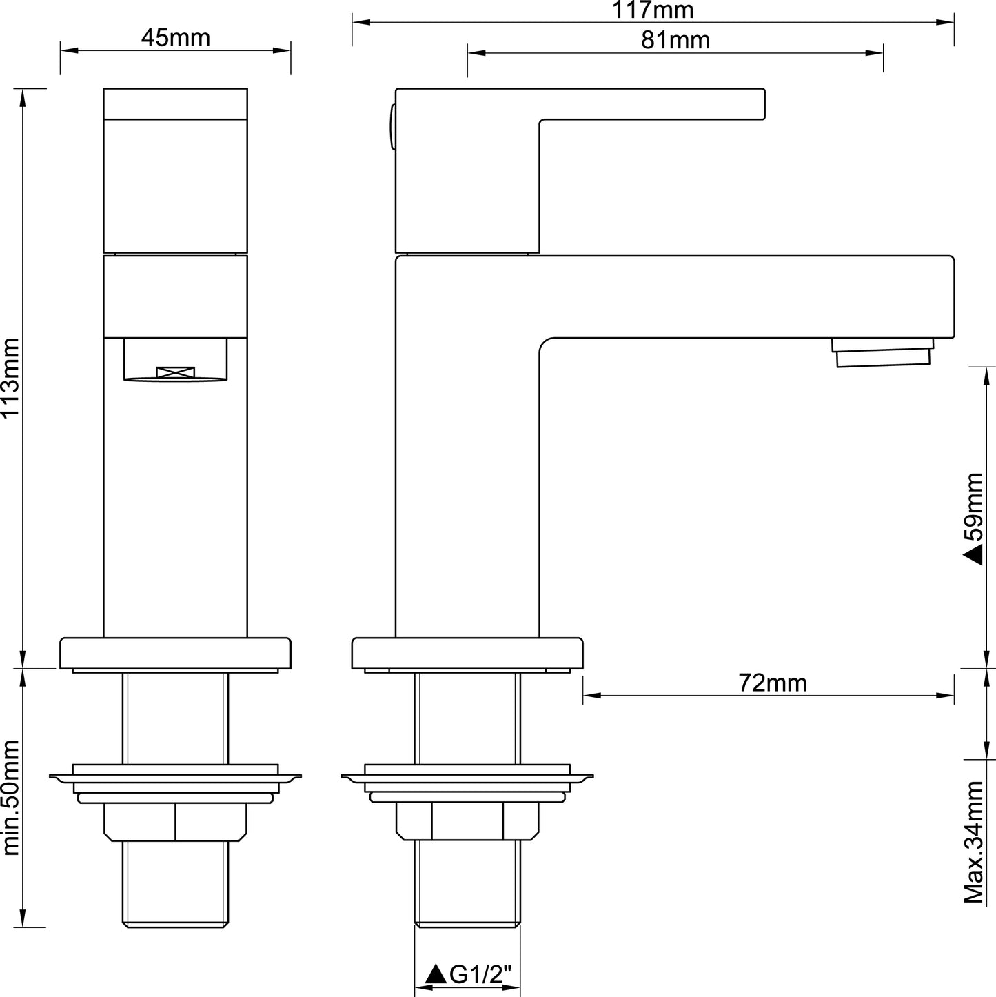 Wiesbaden Rombo vierkante toiletkraan geborsteld staal