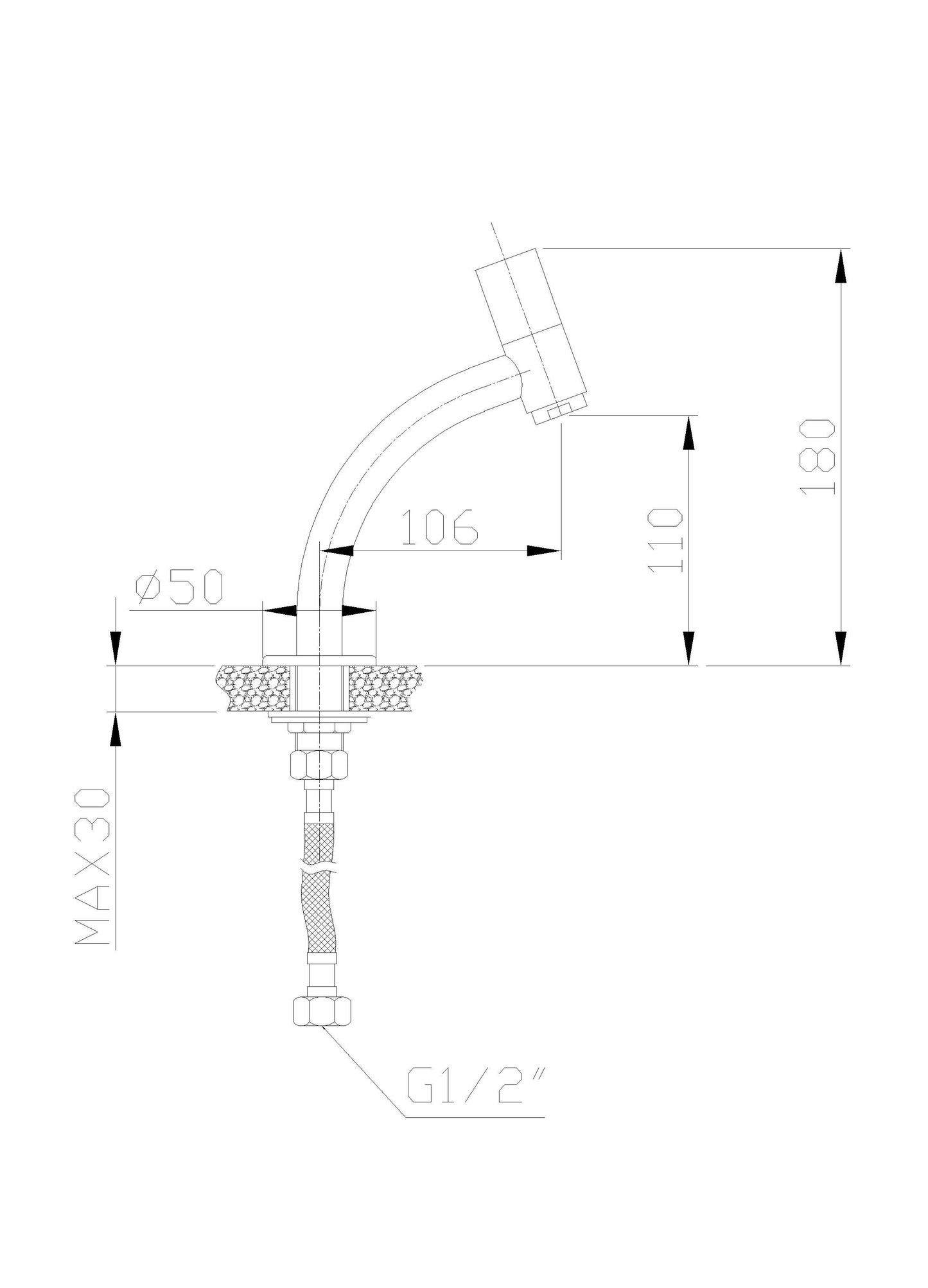 Wiesbaden Zeta toiletkraan staand rond topbediening chroom
