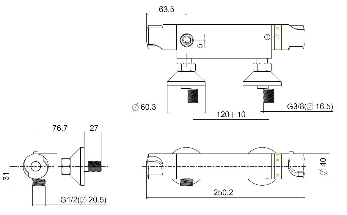Wiesbaden Universal therm.douchemengkraan 12cm