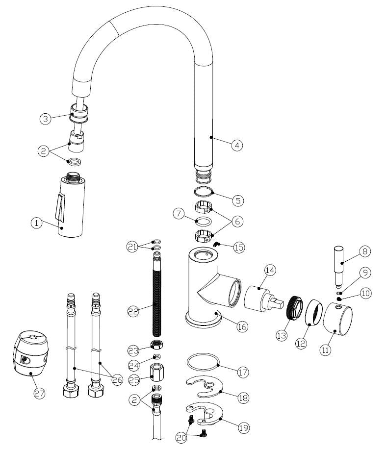 Wiesbaden 304-Benton RVS Keukenkraan + uittrekb.handdouche