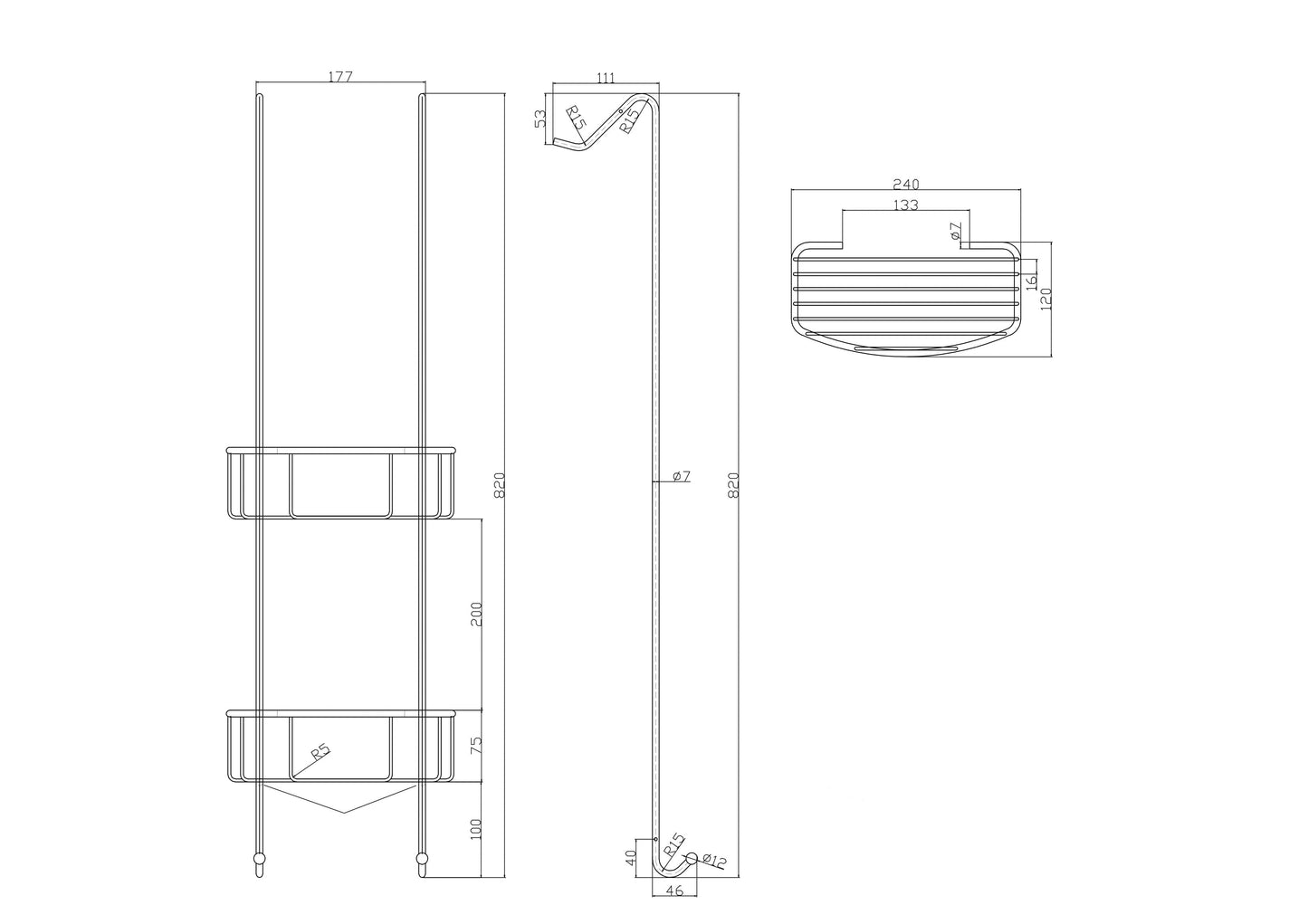 Wiesbaden Domo chroom ophangrek tbv glazen wand 80cm