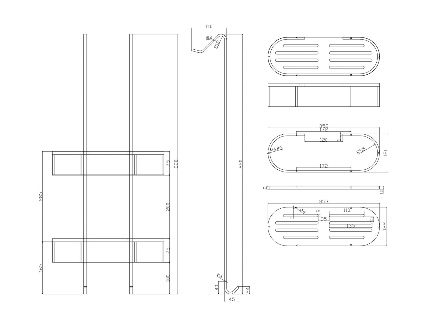 Wiesbaden Style mat-zwart ophangrek tbv glazen wand 80cm