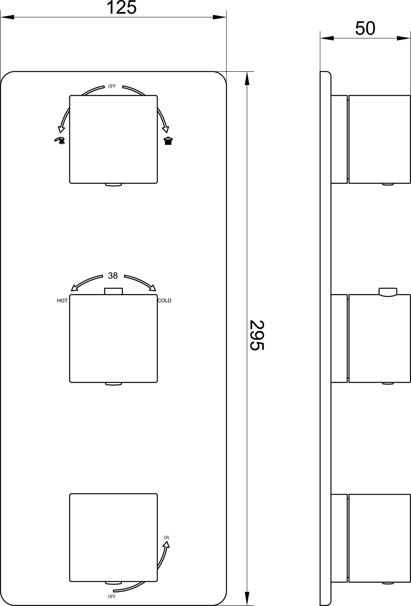 Wiesbaden Rombo afbouwdeel inbouwthermostaat 3 weg geborsteld staal
