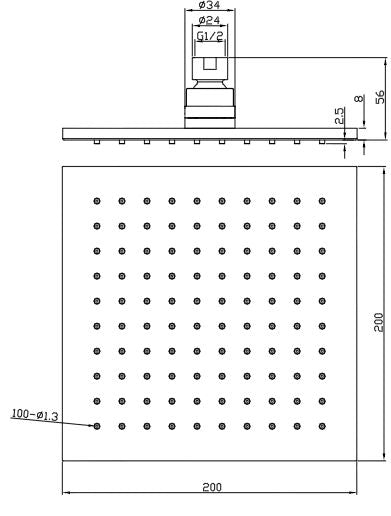 Wiesbaden luxe mess.hoofddouche vierkant 200mmx8mm mat-zwart