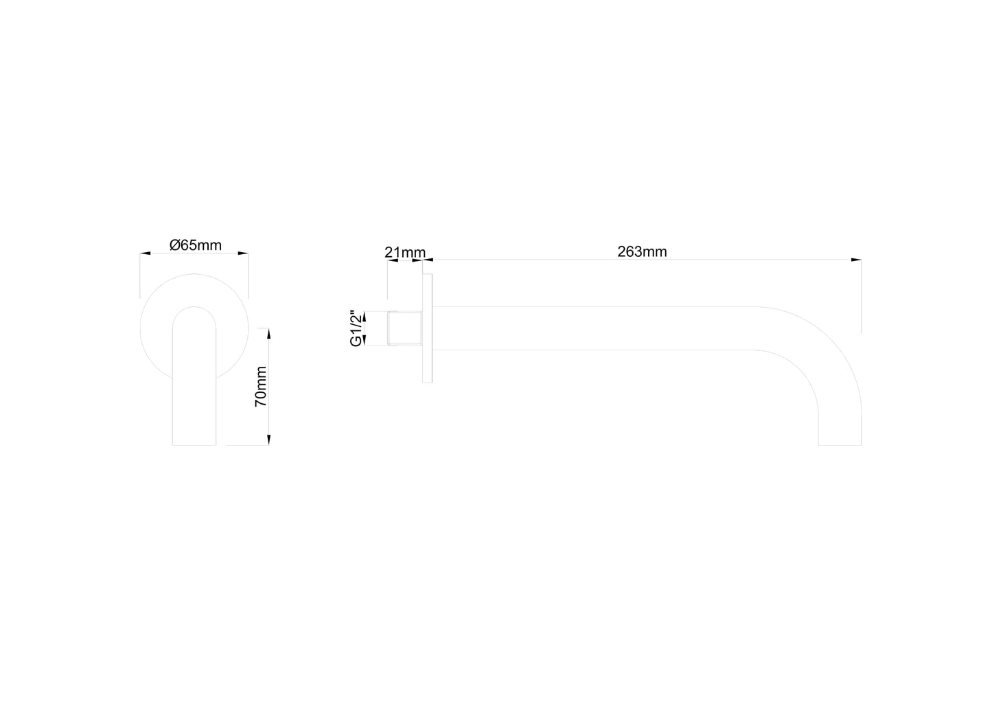 Caral inbouw uitloop 25 cm zwart