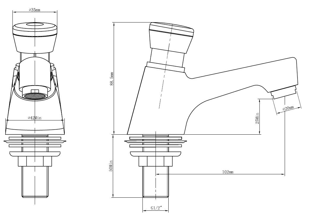 Wiesbaden autostop toiletkraan zelfsluitend 1/2'' chroom