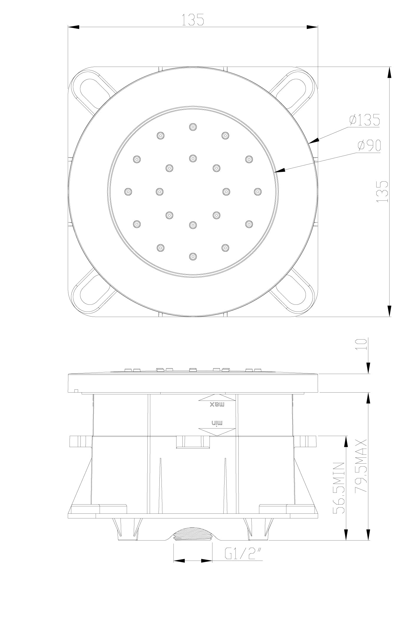 Wiesbaden inbouw verstelbare zijdouche rond 135mm ABS chr