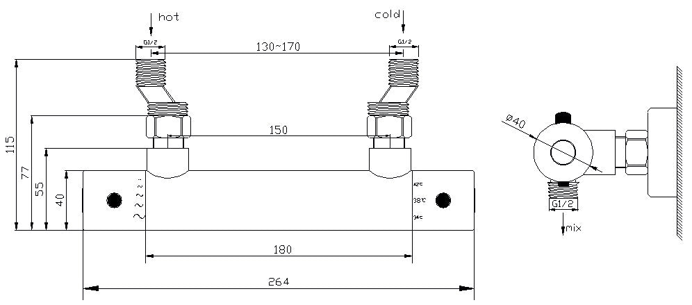 Wiesbaden Rio Therm.douchemengkraan 15cm chroom