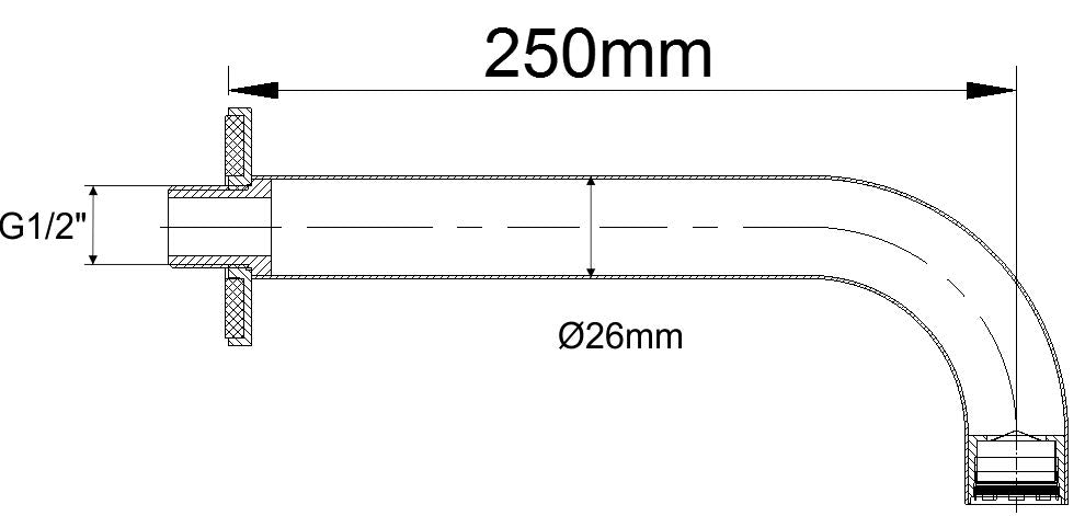 Wiesbaden inbouw-uitloop rond 25cm 1/2'' chroom