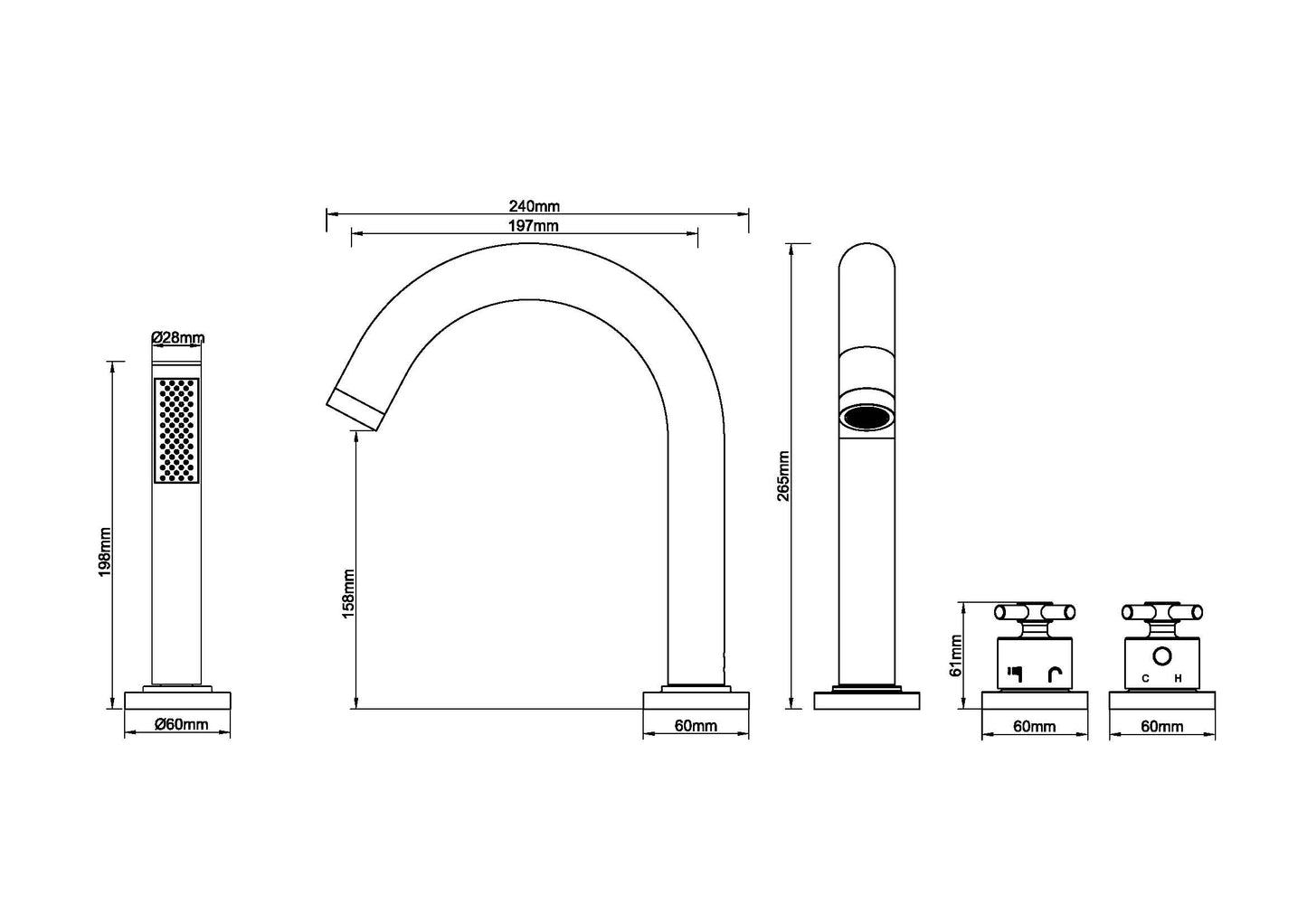 Wiesbaden Cross 4-gats badrandthermostaat chroom afbouwset