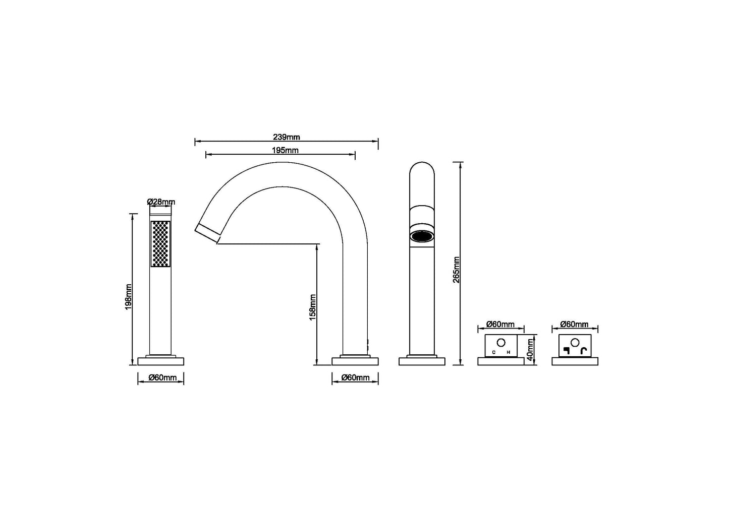 Wiesbaden Caral 4-gats badrandthermostaat geborsteld staal afbouwset
