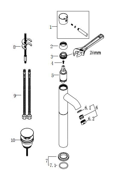 Wiesbaden Cadans wastafelmengkraan HOOG + clickwaste geborsteld staal