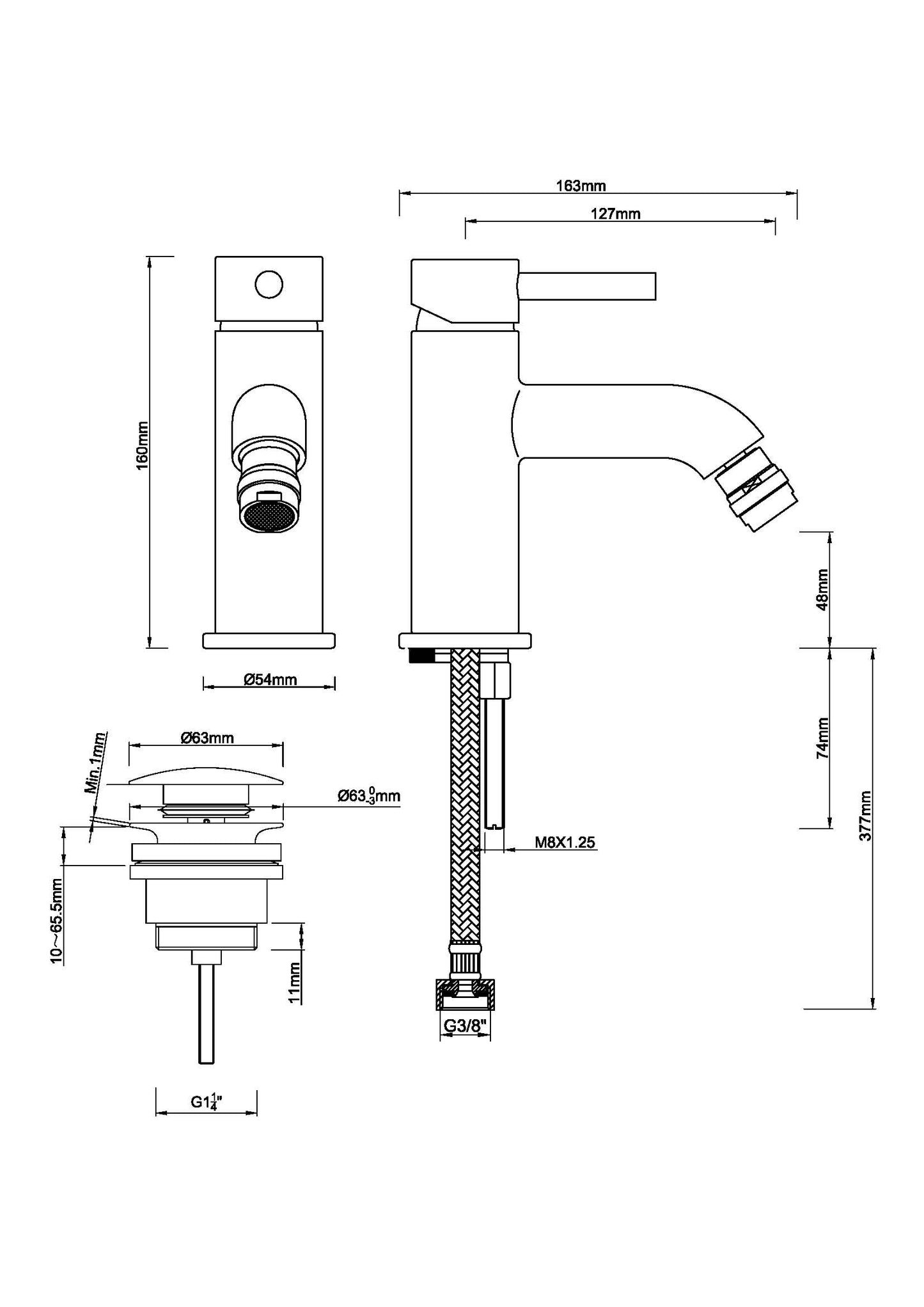Wiesbaden Cadans bidetmengkraan + clickwaste chroom