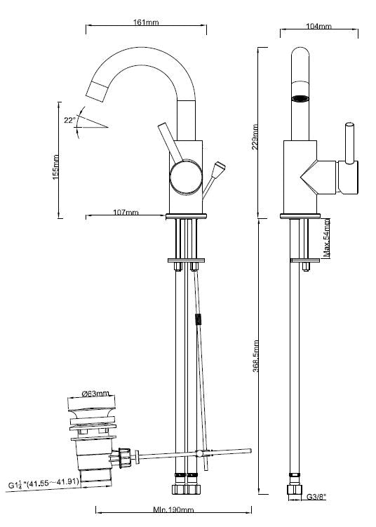 Wiesbaden Caral opbouw wastafelkraan+waste draaibare uitloop chroom