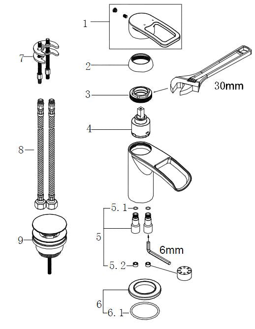 Wiesbaden Alegra waterval-kraan+ clickwaste chroom