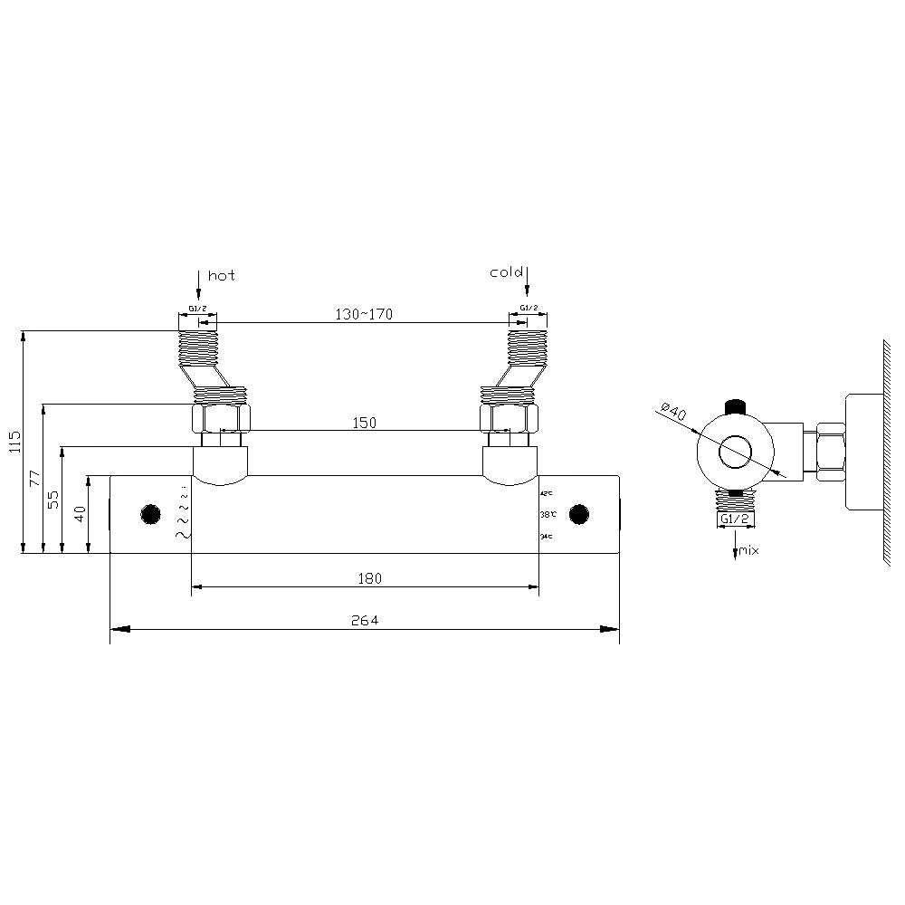 Wiesbaden Rio Therm. douchemengkraan 15cm mat zwart