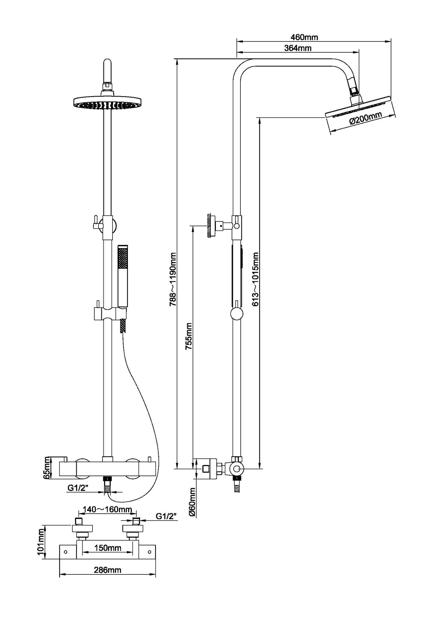 Wiesbaden Caral douche-opbouwset + thermostaatkraan geborsteld koper