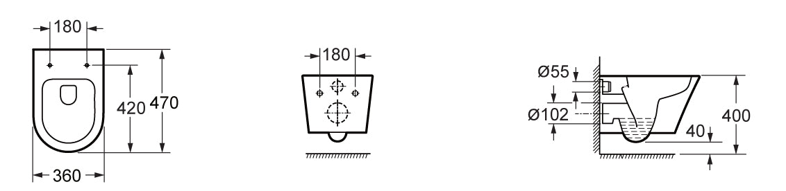 Wiesbaden Vesta-Junior rimless wandcloset 47cm zonder zitt.