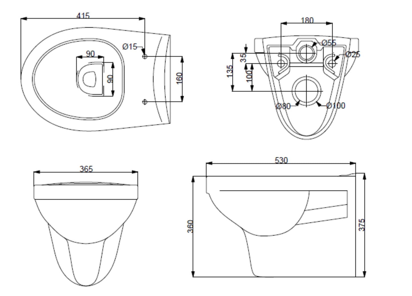 Wiesbaden Trevi rimless wandcloset diepspoel wit