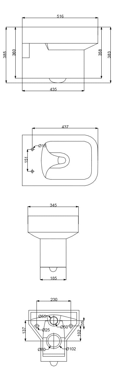 Wiesbaden Carré wandcloset+zitting diepspoel wit