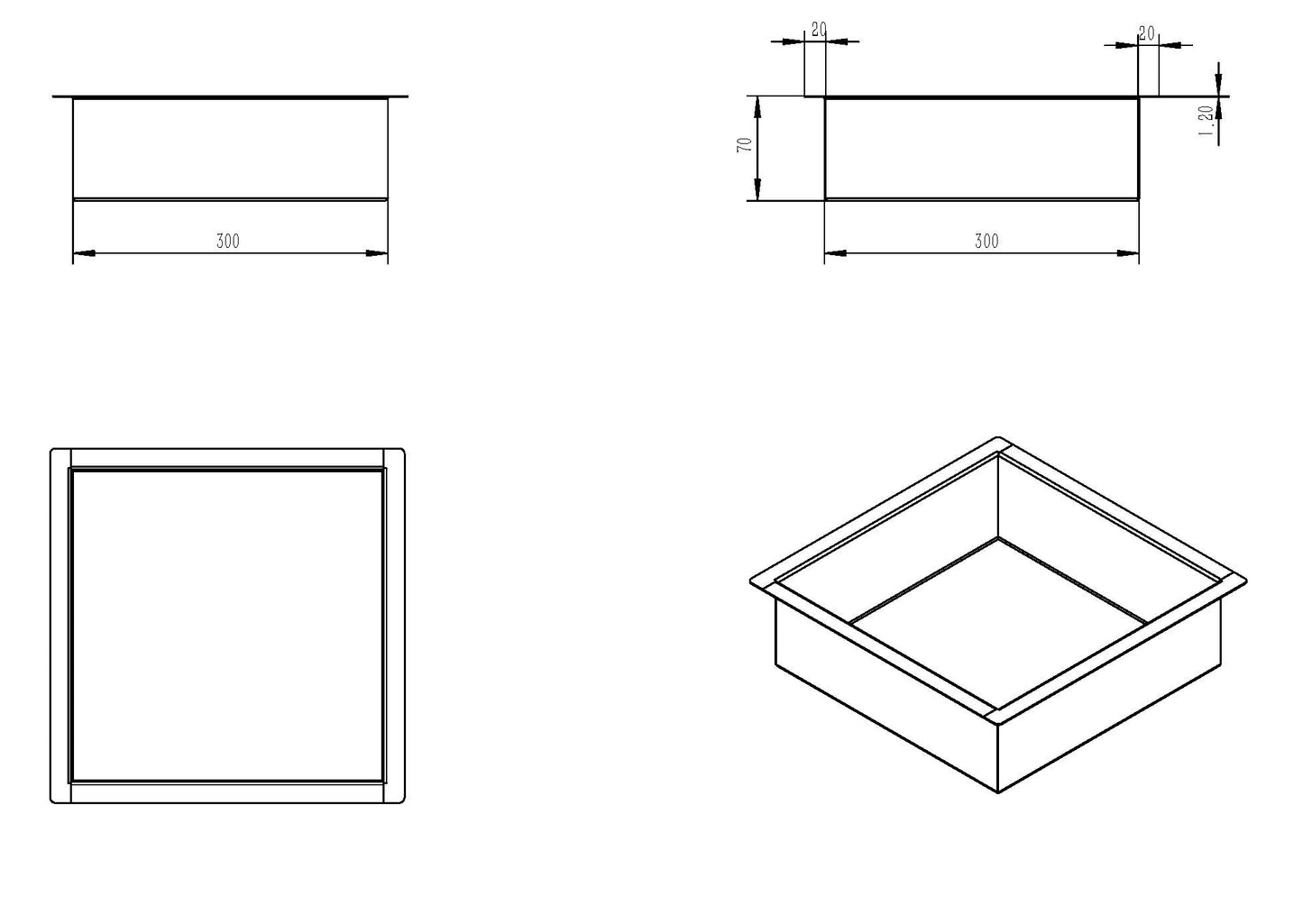 Wiesbaden inbouwnis 30x30x7cm mat-zwart