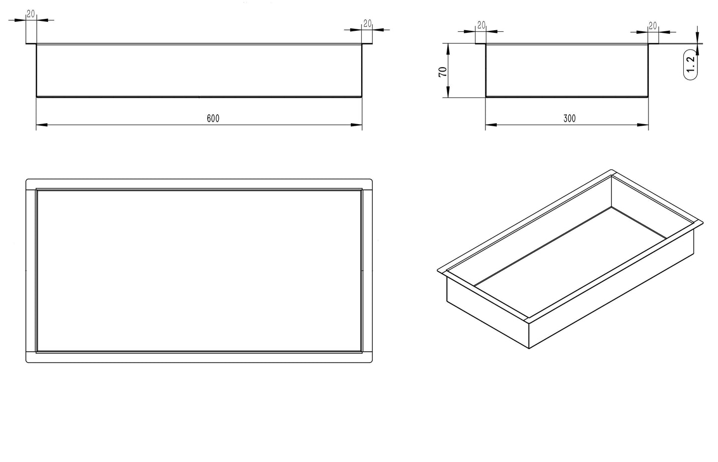 Wiesbaden inbouwnis 30x30x10cm mat-zwart