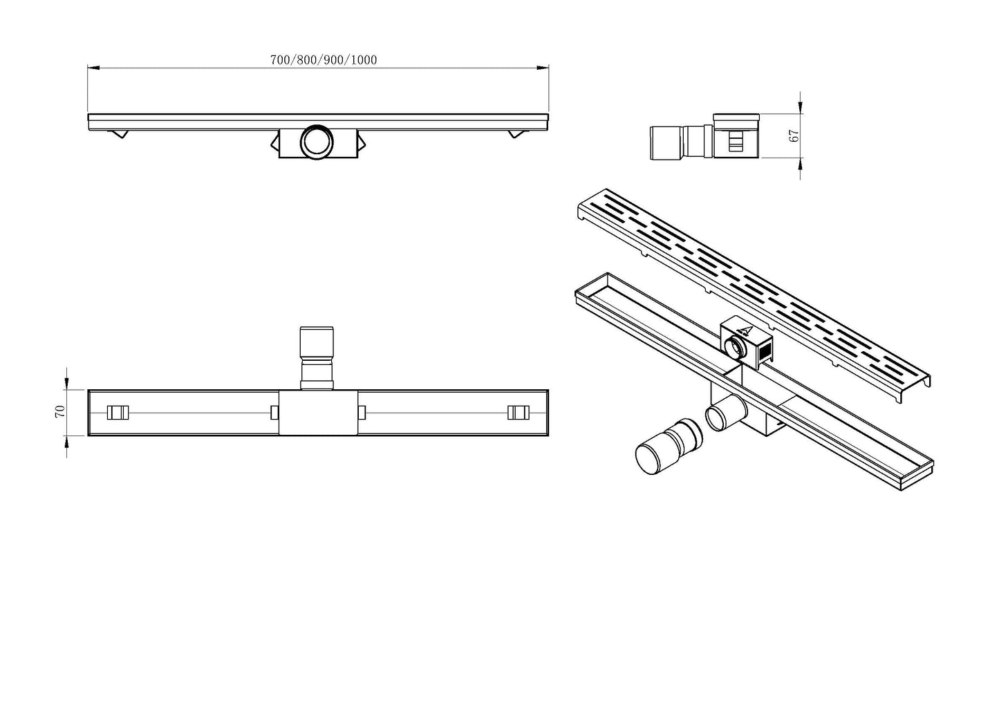 Wiesbaden RVS 3e GEN.douchegoot 40mm +RVS sifon +filter 80x7