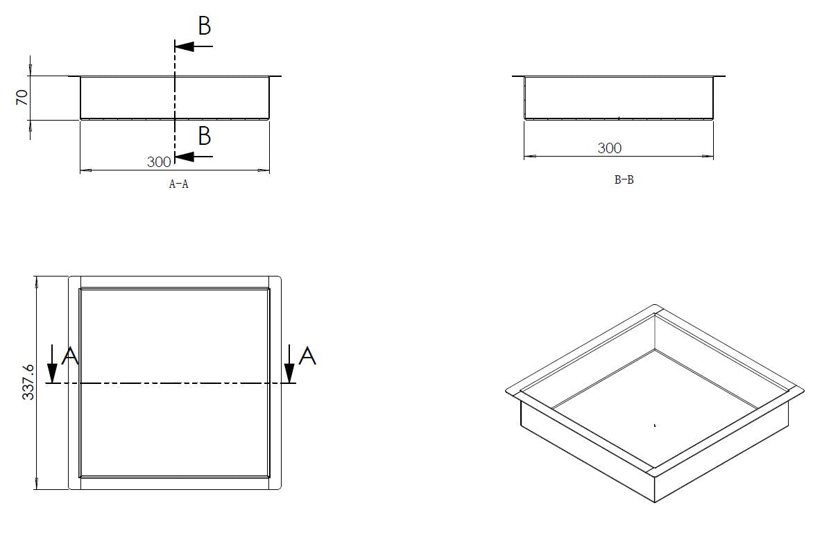 Wiesbaden RVS inbouwnis 30x30x7cm