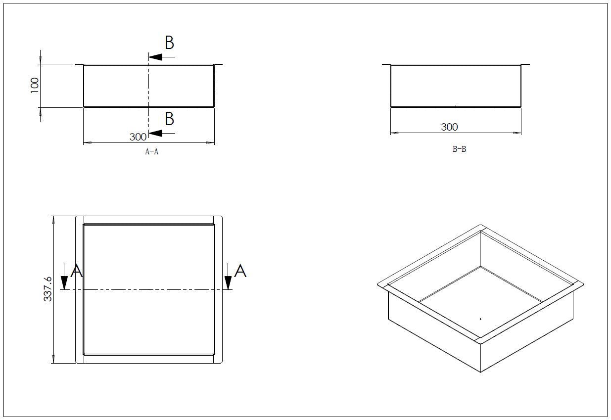 Wiesbaden RVS inbouwnis 30x30x10cm