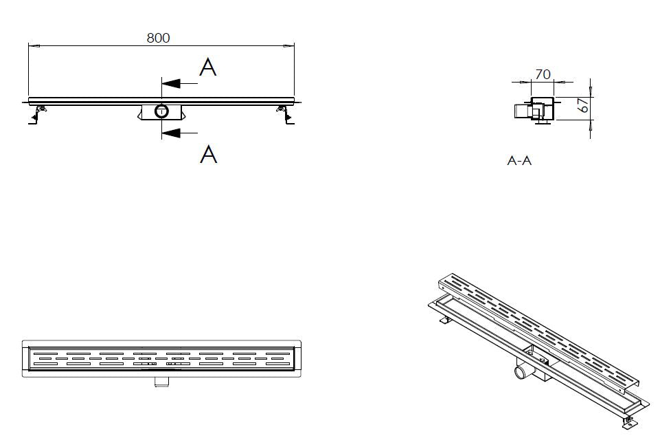 Wiesbaden ZWARTE douchegoot 40mm aansl. +flens 80x7