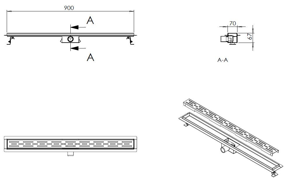 Wiesbaden ZWARTE douchegoot 40mm aansl. +flens 90x7