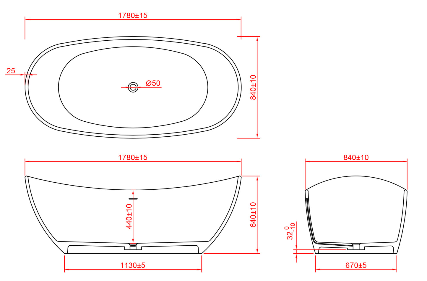 Wiesbaden Eva Solid Surface vrijstaand bad 1795x845x640