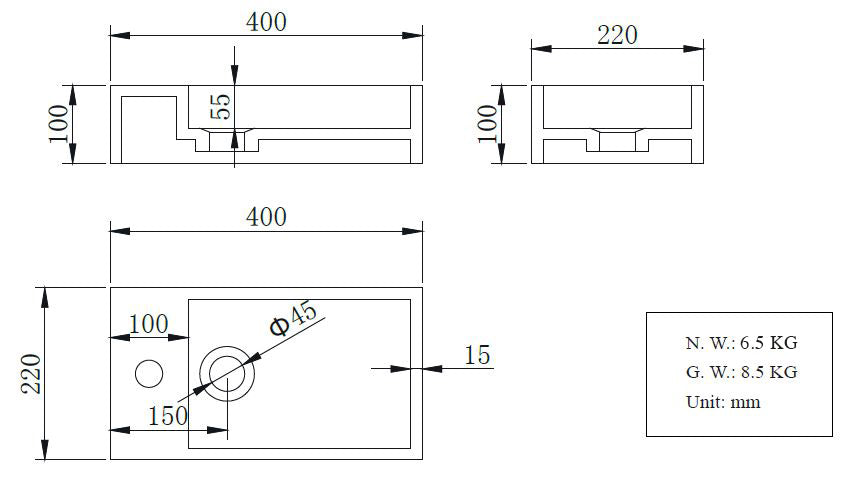 Wiesbaden Solid Surface fontein rechts 400x220x100
