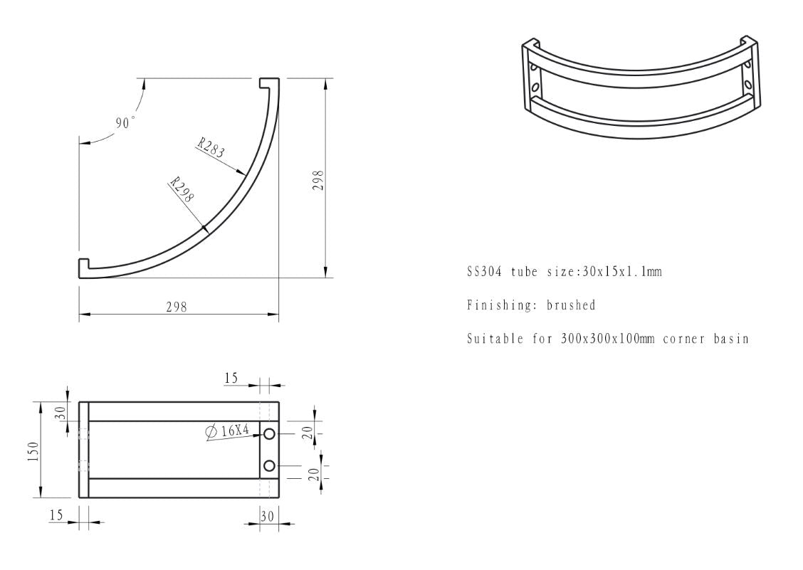 Wiesbaden RVS montagebeugel hoek 30x30x15