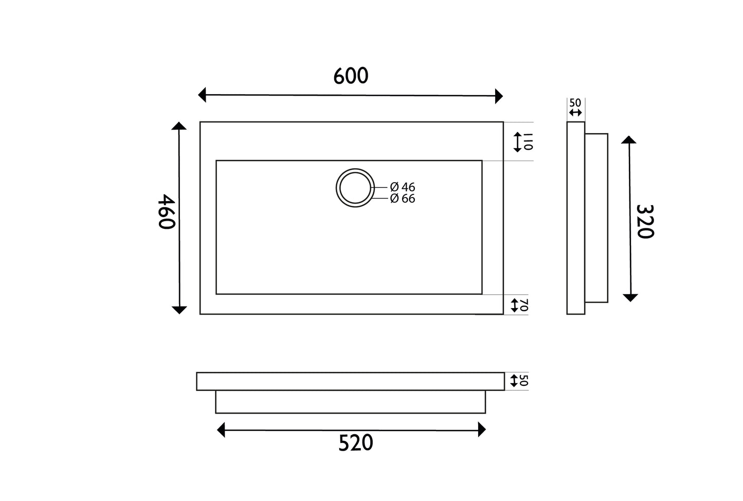Wiesbaden hardstenen meubelwast. 60x46x5 zonder kr.gat